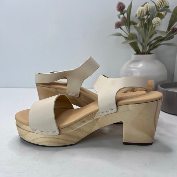 Nisolo All Day Open Toe Clog Platform Chunky Wood Heel Brandy Women's 8.5 FLAW - Picture 13 of 13